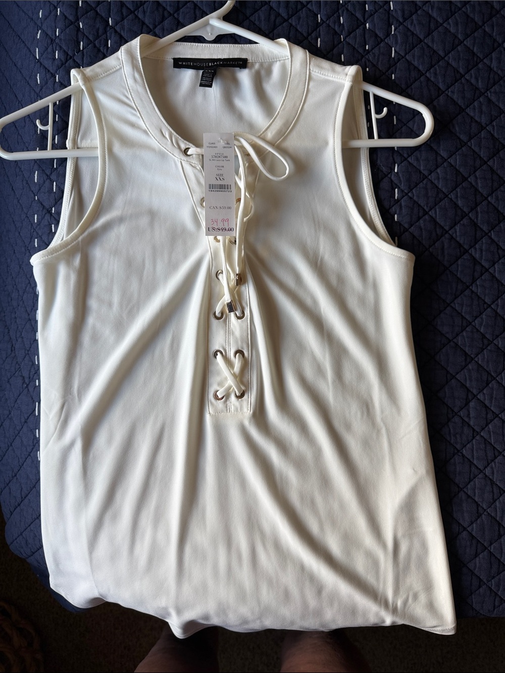 White House Black Market Cream Lace-Up Sleeveless Tank